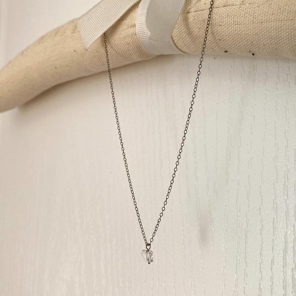 Vintage Silver Choker Necklace with Tiny Butterfly Charm Pendant - Picture 4 of 6